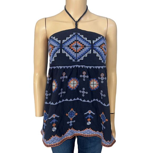 Anthropologie Tops - Anthropologie Asha Halter Top Tank Boho Peplum Embroidered